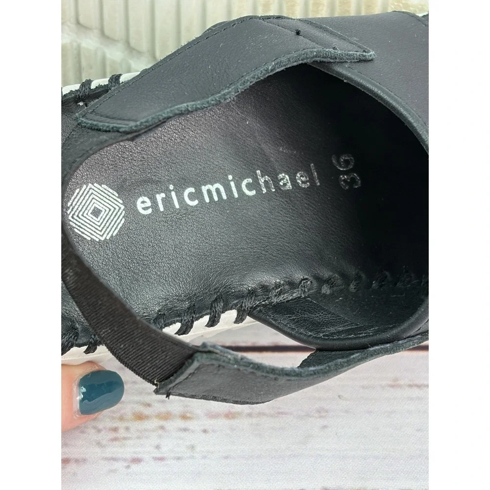Eric Michael Sola Black Leather slingback sandal white flat sole EU 36 US 5-5.5